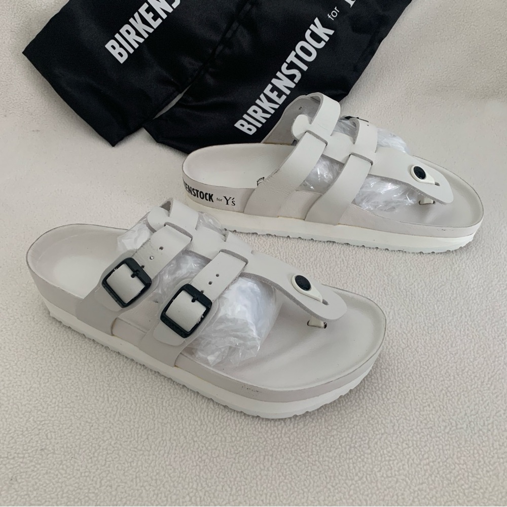 Women’s 40 BIRKENSTOCK Y’s by Yohji Yamamoto White Leather Platform Sandals NEW